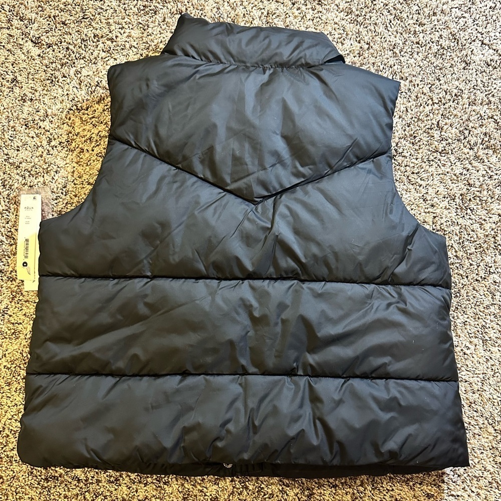 NWT AQUA ATHLETIC BLACK FULL ZIP PUFFER VEST - Picture 2 of 2
